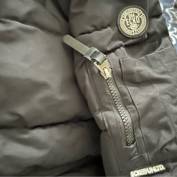 Ecko Puffer Hooded Oversized Black Jacket Medium - Picture 5 of 10